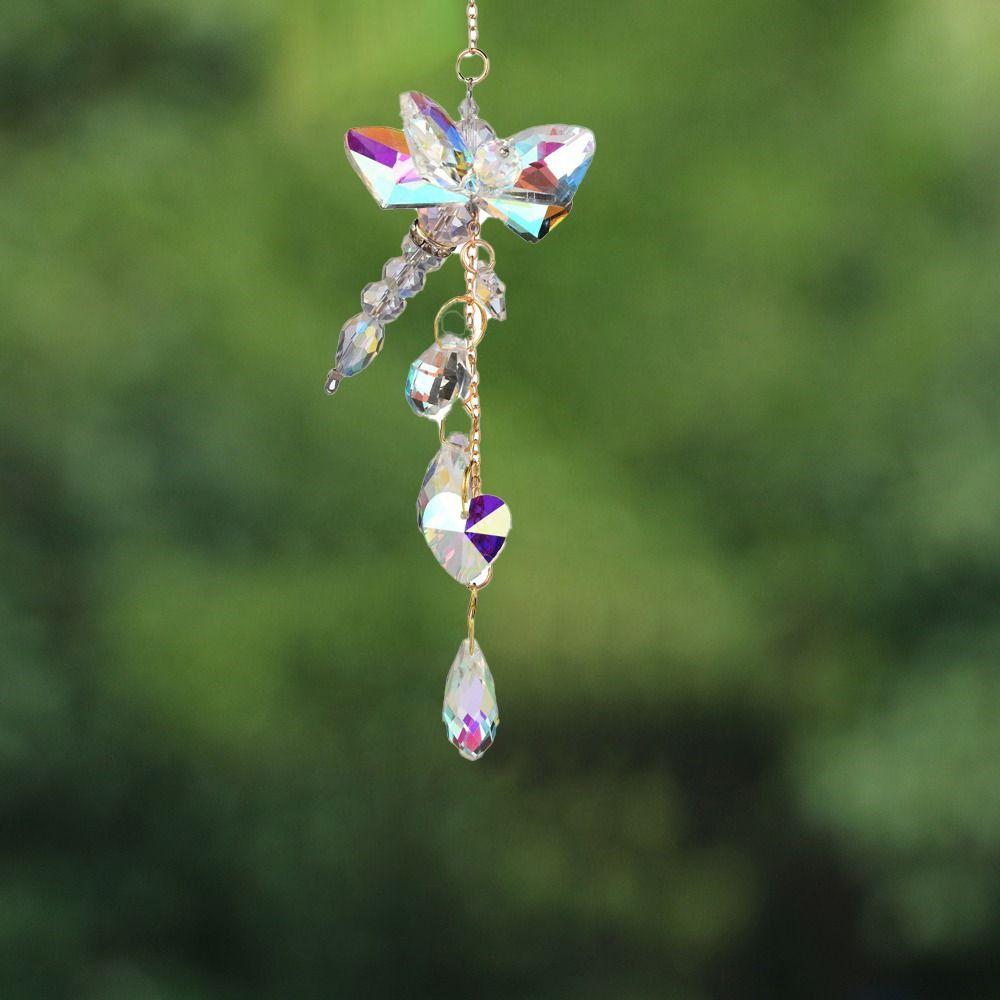 Light-catching Butterfly Prism Pendant Handmade DIY Dragonfly Crystal Wind Chime Unique Window Hanging Suncatchers Garden