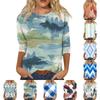 Women's Fashion Casual Round Neck Three-quarter Sleeve Gradient Print T-shirt Top