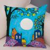 Colorful Cartoon House Pillowcase Retro Country Colors Urban Sofa Cushion Cover Home Car Decoration