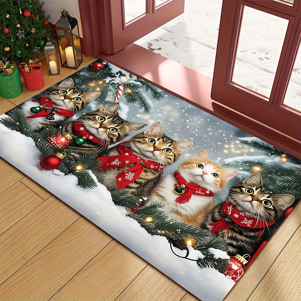 VIKAMA Christmas Carpet Cute Cat Floor Mat Doormat Welcome Mat Outdoor Carpet Living Room Carpet Rug For Bedroom Home Decoration