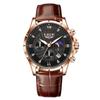 LIGE Men Watch Fashion Casual Luminous Waterproof Chronograph Leather Strap Quartz Watch