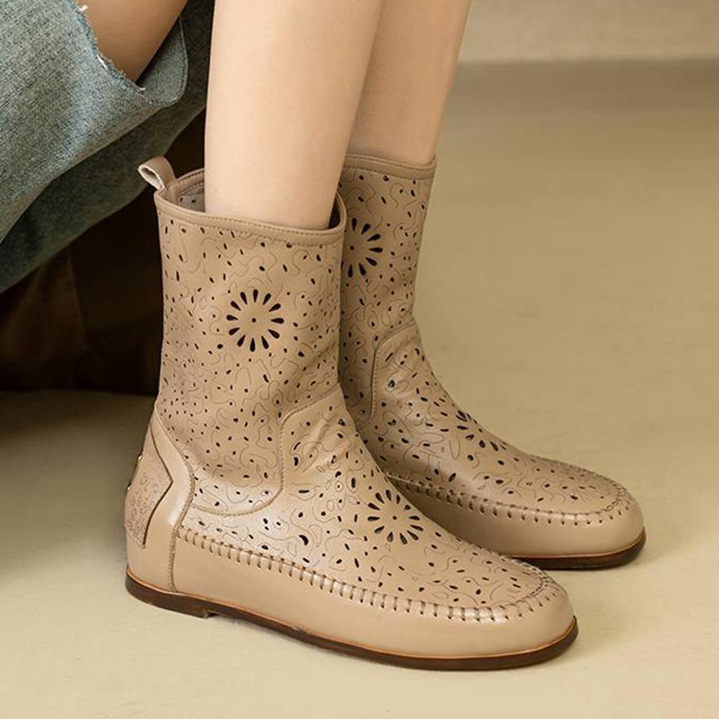 Krazing Pot Cow Split Leather Round Toe Size 43 Increaseing Summer Boots Fashion Hollow Decorations Summer Boots Ankle Boots