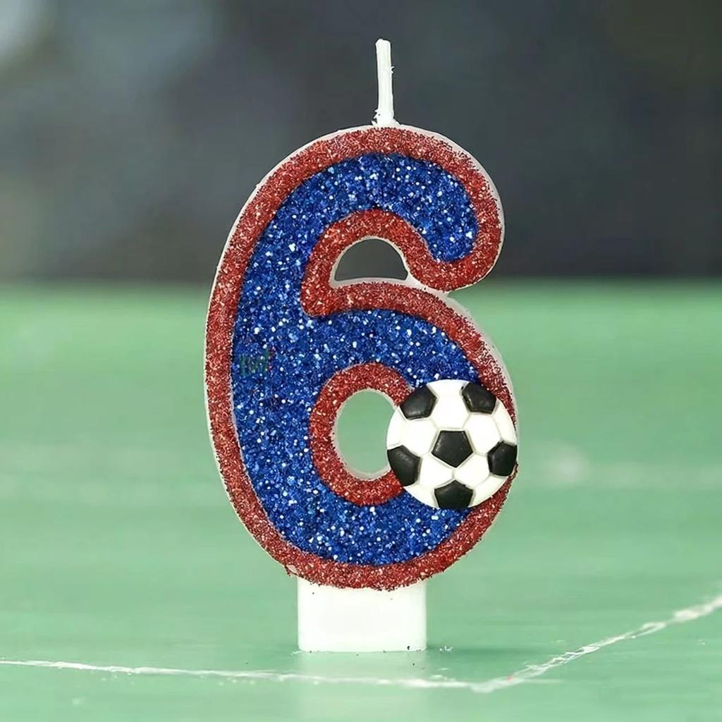 Football Children's Birthday Candles Number 0-9 Blue Sparkles Birthday Creative Soccer Candle for Boy Party Cake Top Decoration