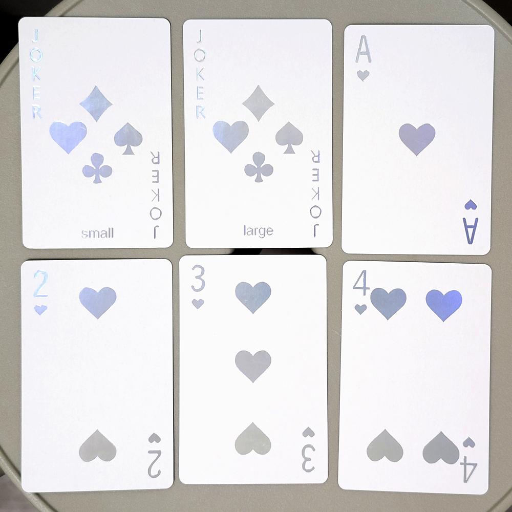 Чисто белые серебряные фольгированные тисненые игральные карты для кардистри, полный набор, реквизит для фокусов 54 шт. карты 9*6 см
