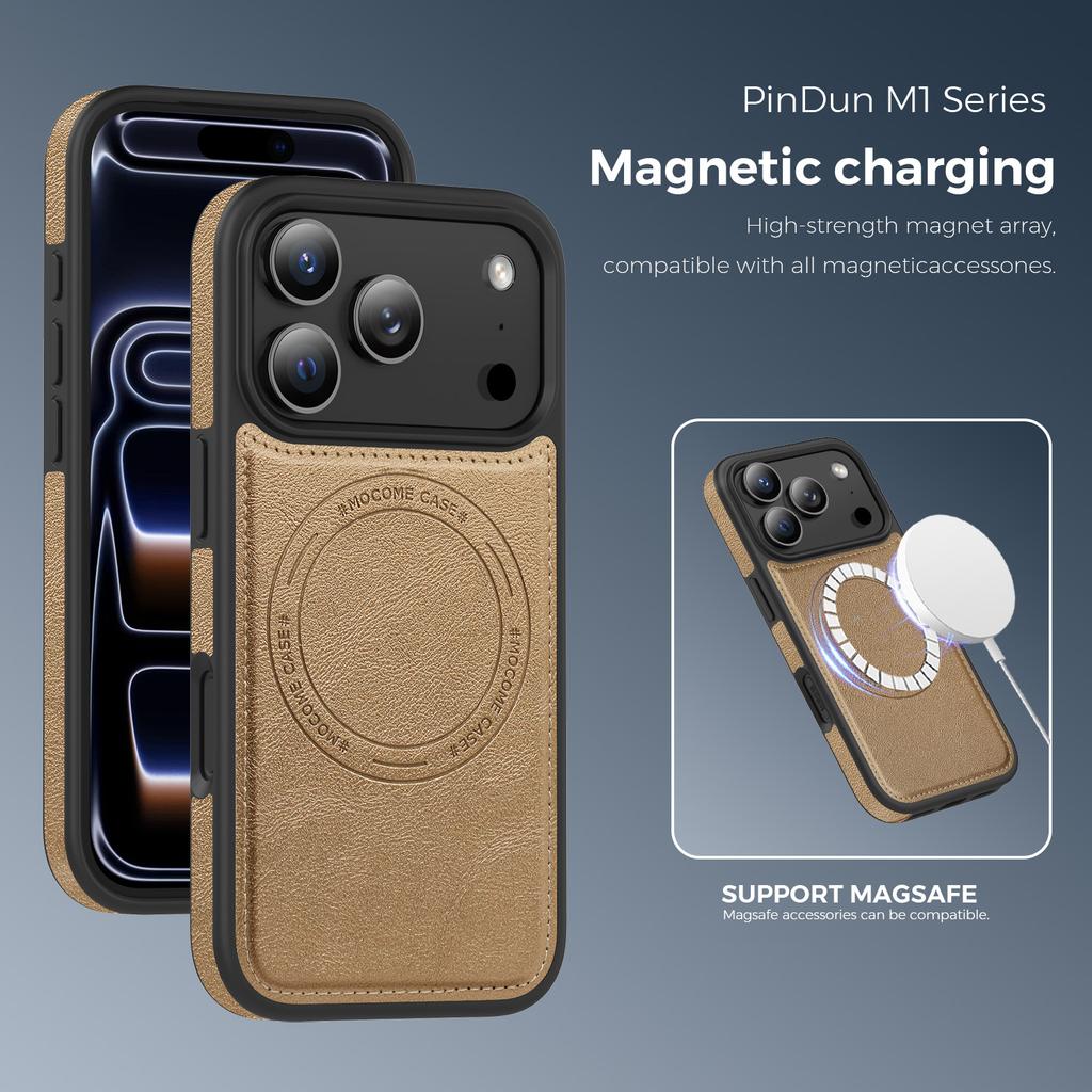 Чехол для iPhone 17 Pro, совместимый с MagSafe, с кожаной задней панелью