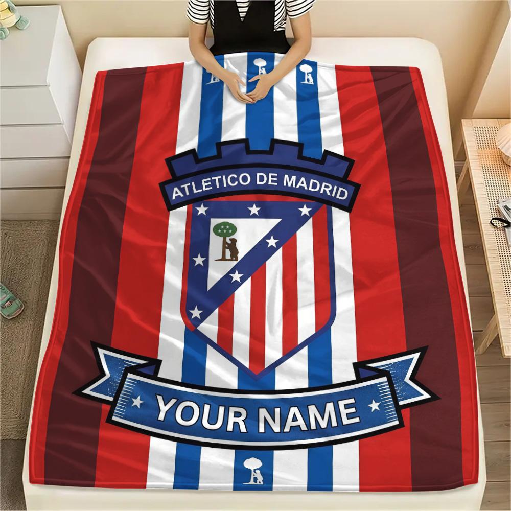 Custom Name Atletico de Madrid Flannel Blanket, High quality Comfortable for All Seasons, Home Decor, Warmth and Comfort