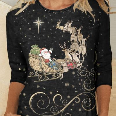 Большая рождественская повседневная женская толстовка с капюшоном с принтом Санта-Клауса, с длинными рукавами и круглым вырезом, для осени и зимы, удобная толстовка с капюшоном