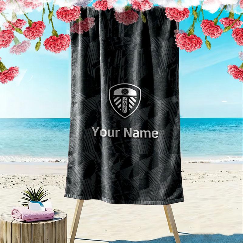 Leeds United Custom Name Print Beach Towel, Large Soft Quick Dry Towel for Beach Camping Swimming