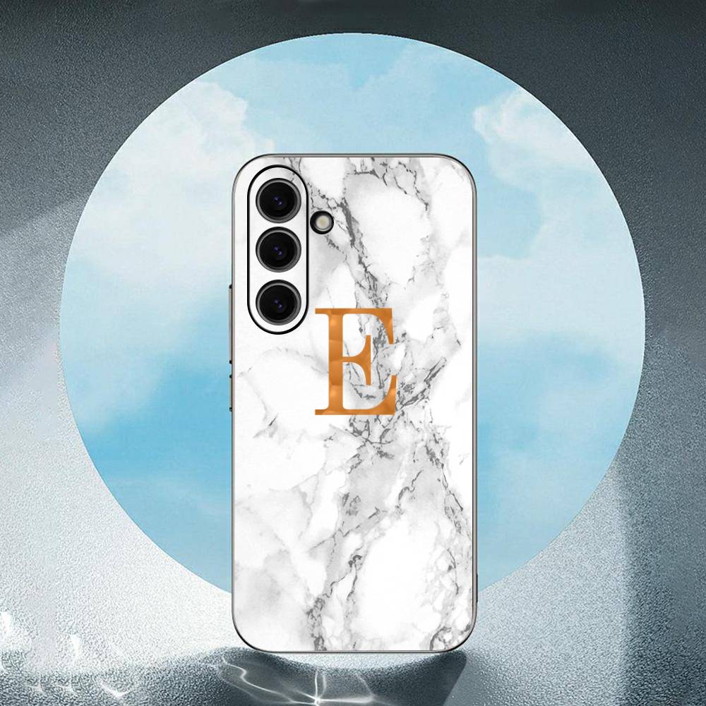 Custom Name Shell Marble Background Letters Luxury Black Phone Case For Samsung Galaxy S23 S24 S25 Ultra S22 Plus S21