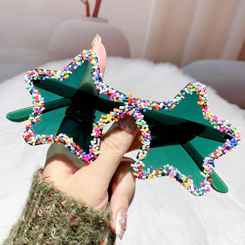 Fashion Star Shape Sunglasses with Colorful Jimmies Women Pink Shades Cute Pentagram Beach Sun Glasses Trendy Party Sunglasses