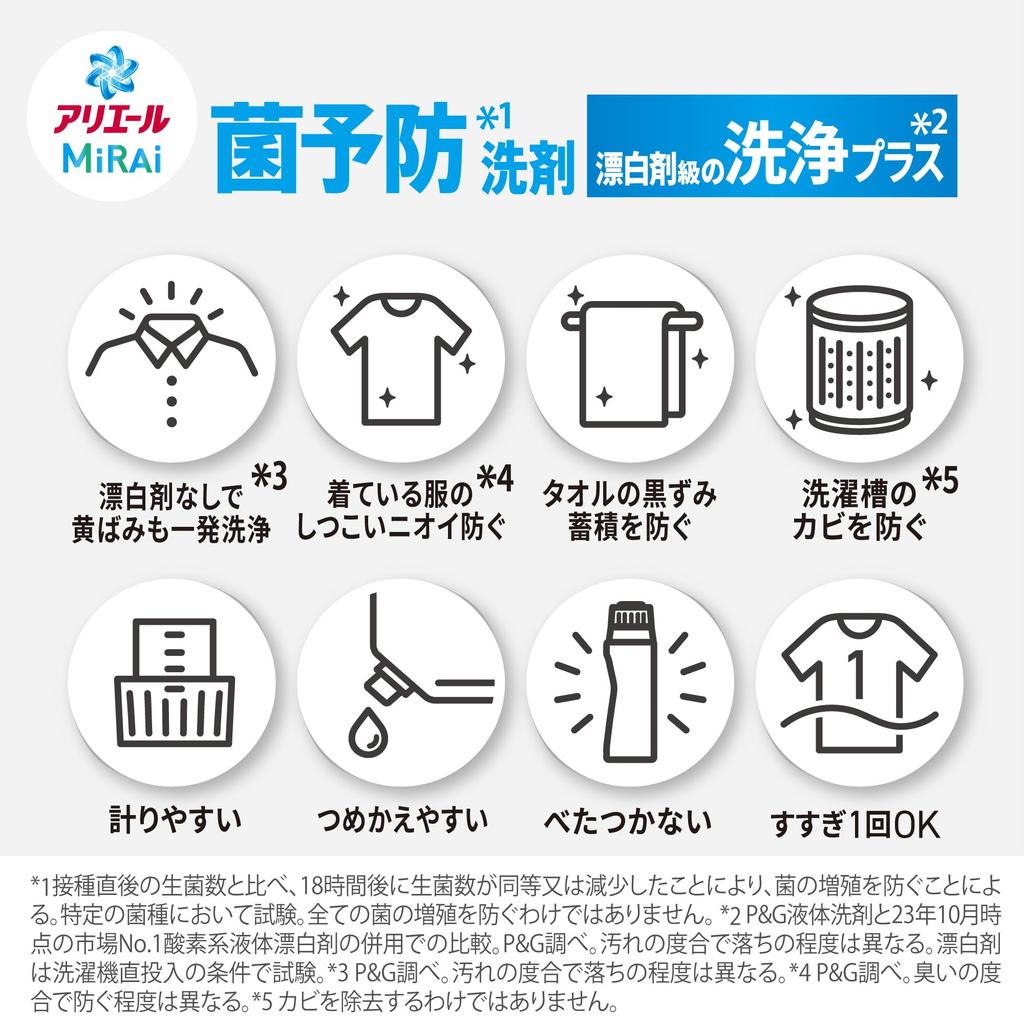 Ariel MiRAi Стиральный порошок Концентрированный Отбеливающий Эффект Чистящее средство Запасной блок x 6 пакетов Тип Плюс Прибл.. 5.1x/1.45кг [Большая емкость] [Корпус продукта]
