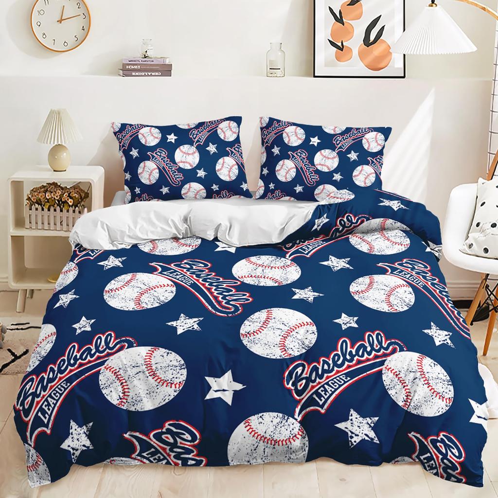 3D Sports Baseball Duvet Cover Set Teen Boys Men Decor Bedding Sets with Pillowcases Sport Baseball Themed Comforter Cover Set