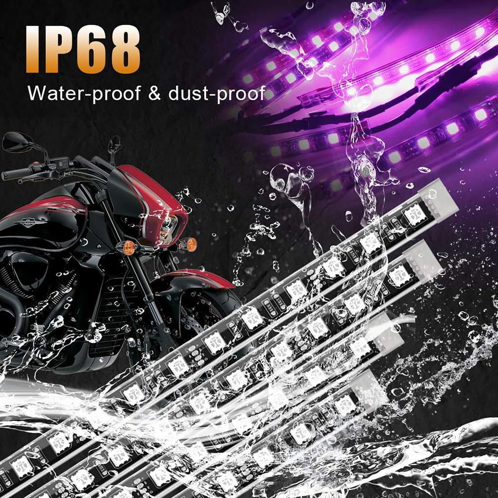 MOTOSTAR LED KIt for Motorcycles, Versatile, RGB Strip Light, 15 Color Patterns, Set of