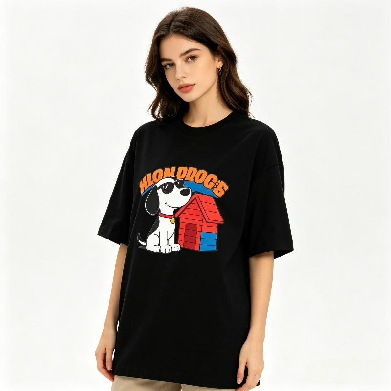 Cute Cartoon Beagle Dog Unisex Tshirt Vintage Comic Puppy Graphic Tee Aesthetic Casual Top Forstreetwear Black White Tops