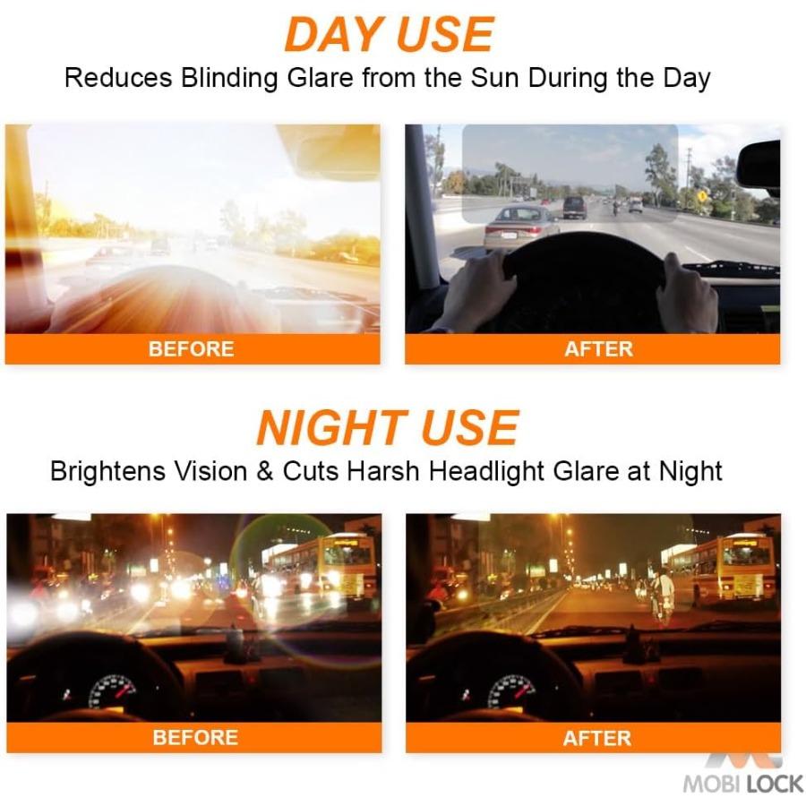 Tac Extension, 2 in 1 for Day and Night Anti-Glare, Anti Dazzle and Anti UV HD Automobile Windshield Visor by Mobi Lock