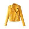 Solid Color Women Faux Leather Lapel Motorcycle Jacket Long Sleeve Zip Up Coat