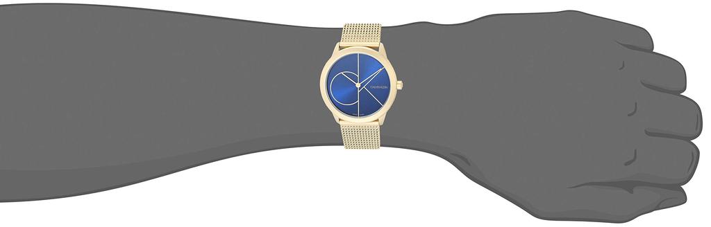 Calvin Klein Size M Minimal Uni Mesh Bracelet with CK Yellow Gold with Blue Quartz Logo, Dial. , Movement.