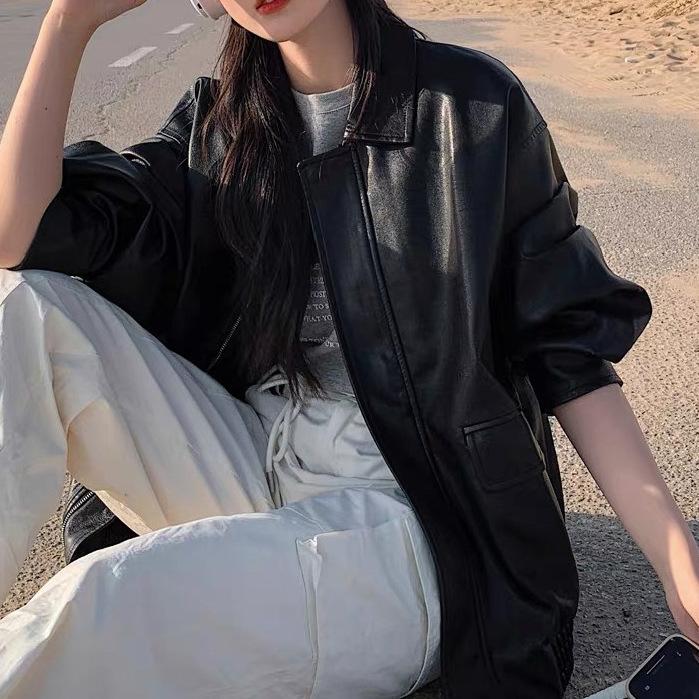 Пальто из кожи Майяра American Sweet Cool Wear Brown Pu Leather Coat Windproof Free Retro Motorcycle Jacket