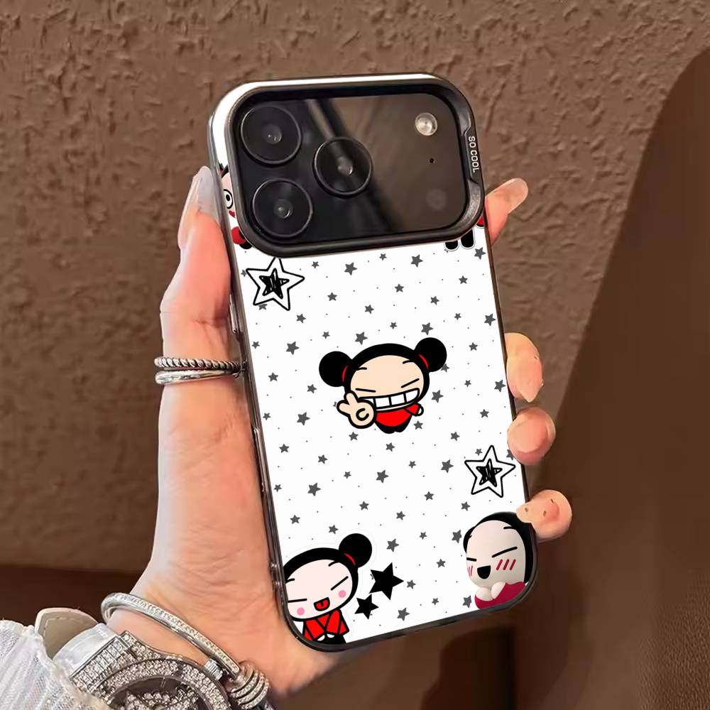 Cute Cartoon-Pucca Phone Case Color Silver Shell For IPhone 17 16 15 14 13 12 11 Pro Max Plus