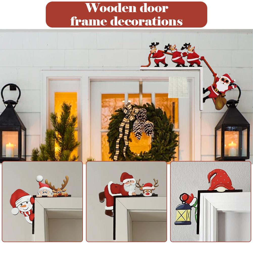 Versatile Decorative Uses Ornament Santa Claus Deer Wooden Door Frame Ornament for Holiday Atmosphere Ornament Easy To Install