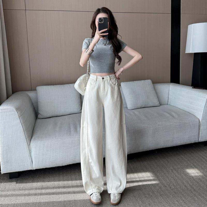 Small elastic waist wide leg banana pants women's spring and summer new high waist loose retro scimitar jeans