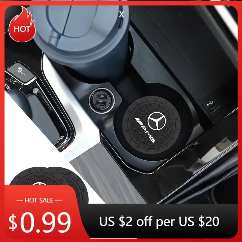 2025 Горячие 2 шт. Автомобильная подставка под стакан ПВХ Логотип Подставка под стакан с водой Противоскользящий коврик Для Mercedes Benz AMG GLE GLS CLS GLC CLA GLA GLK ML C197 R231 W1