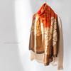 Темпераментная цветовая гамма, цветок, длинный шарф из искусственного шелка, оранжевый, хаки, с принтом, весенне-осенний, универсальный, солнцезащитный, большая шаль