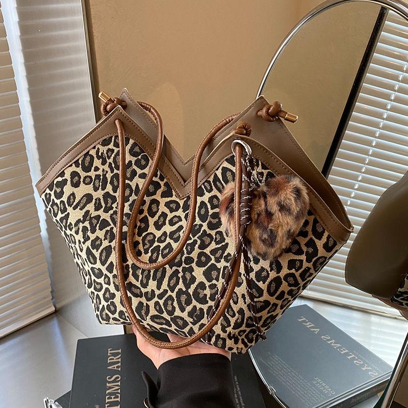 Большая вместительная сумка с леопардовым принтом, модная ретро-сумка на одно плечо для женщин, универсальная сумка-тоут для женщин