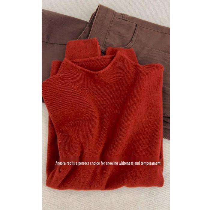 Women's High-End Slim Fit Knit Sweater with Half-High Neck and Long Sleeves for Fall and Winter