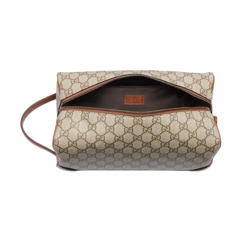 Gucci Бренд GG Emblem с принтом, на молнии, кожаная косметичка, средний размер, мужская, бежевая и темно-коричневая