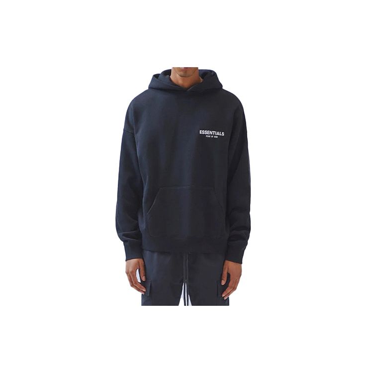 Fear of God Essentials FW19 Pullover Hoodie with Front Letter Logo Unisex Tops Washed-Black 0192250500054001