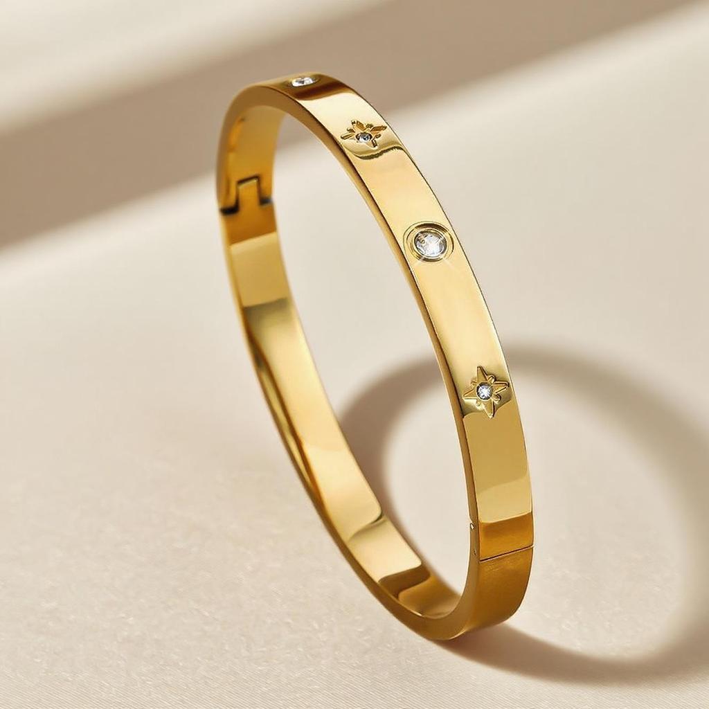 Женский роскошный браслет из нержавеющей стали: Гальванизированный титан, Полная бриллиантовая инкрустация, Европейско-американский стиль