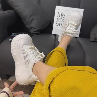 Модные универсальные туфли-хлебцы с большой головой, уродливые и милые, весна и лето, новые, на толстой подошве, увеличивающие рост, маленькие белые туфли, женская обувь, цветы из страз