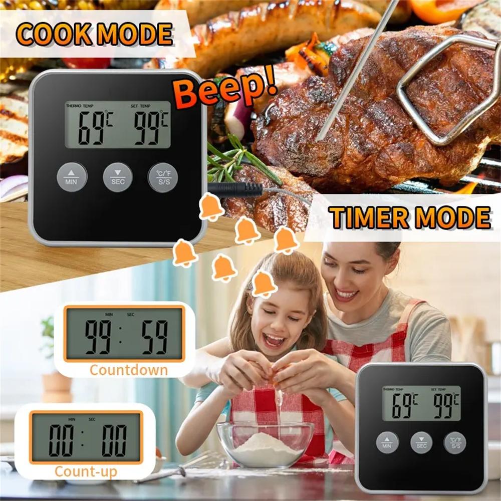 LCD Food Meat Thermometer Digital Display Oven BBQ Timer Baking Cooking Food Thermometer with Remote Probe