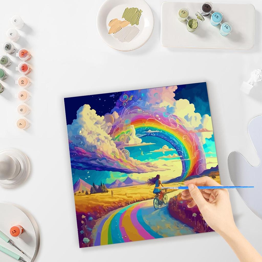 Frame Painting By Numbers For Adults Beginner Kits Rainbow Landscape Wall Art Picture With Numbers For Home Decors 40x40