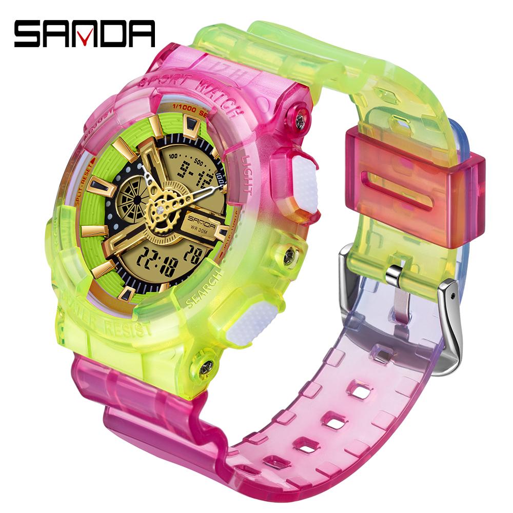 SANDA New Product Gradient Multiple Colors Frozen Couple Style Men's and Women's Fashion Trend Multi -functional Waterproof Electronic Watches