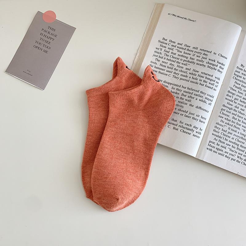 Милые женские носки до щиколотки с вышитыми смайликами, низкие носки-лоферы в японском стиле