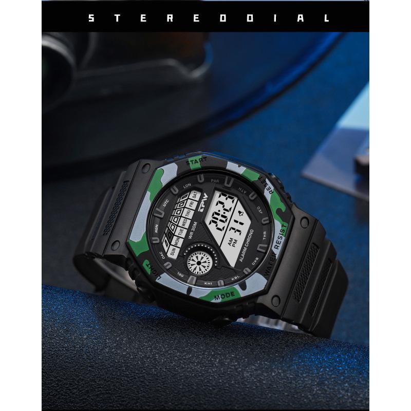 Спортивные часы для активного отдыха, мужские многофункциональные часы с будильником, модные мужские часы с хронографом, 5 бар, водонепроницаемые цифровые часы