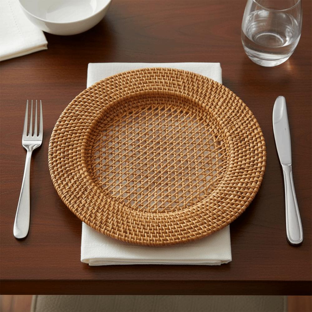 Vintage Tableware Mat Decorative Snack Serving Tray Nordic Handwoven Rattan Tray Living Room