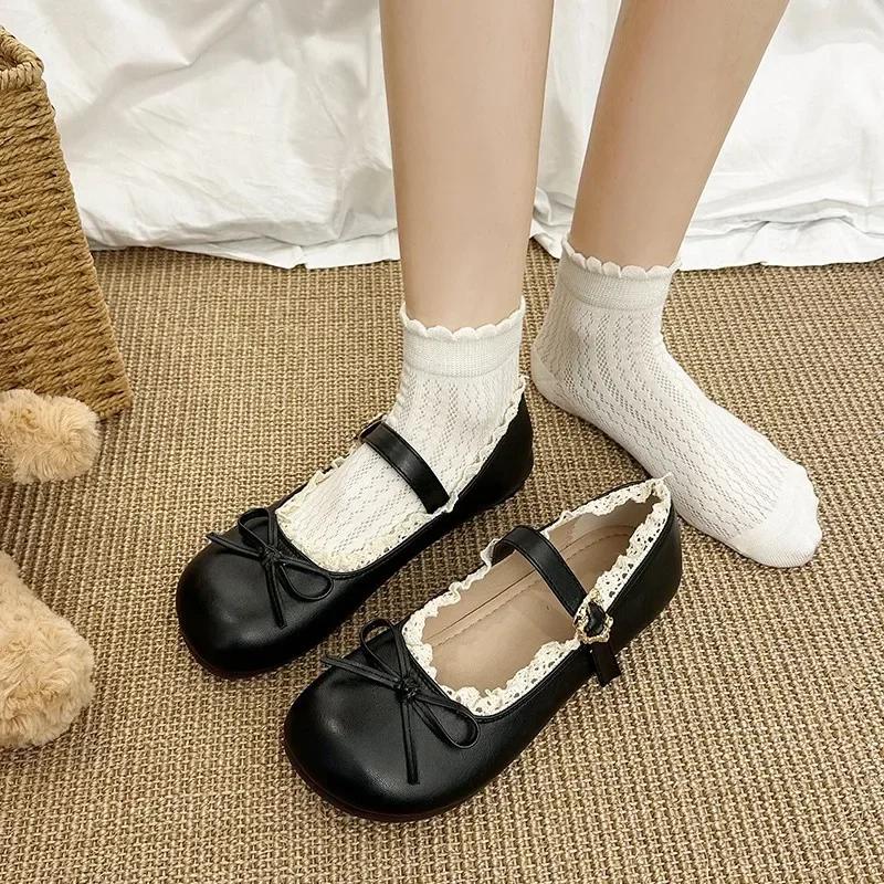 Ретро туфли Мэри Джейн на плоской подошве с круглым носком, женские туфли на мягкой подошве, весенне-осенние туфли для платья, узор в горошек, резиновая подошва