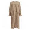 Shop   Women Round Neck 3 Tier Ruffle Suede Corduroy Long Dress Beige Pic Wdr 20