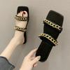 Chain Women Flats Slippers Designer Sandals New Square Toe Shoes Slingback Ladies Slides Summer Casual Women Flip -Flops