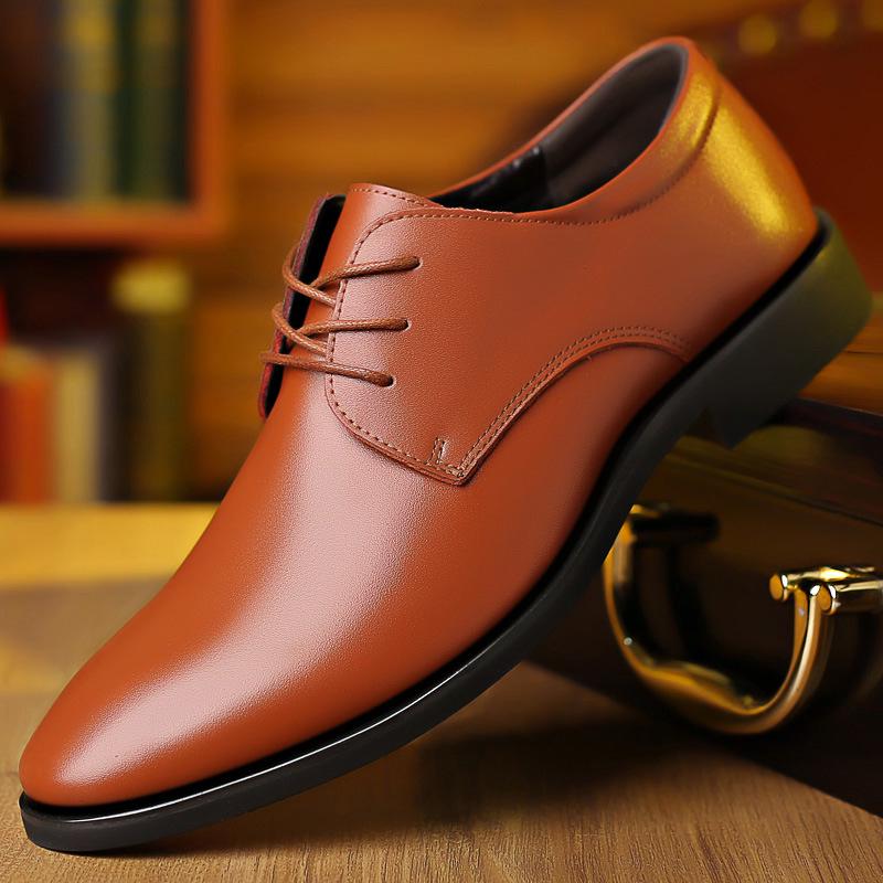 Leather shoes men's spring and autumn British business casual dress leather shoes youth inner height increase single shoes waterproof shoes