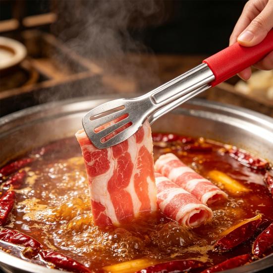 Сервировочные щипцы из нержавеющей стали, прочные щипцы для еды с ручкой, щипцы для готовки с 3-рядной прорезной головкой для барбекю, буфета, кухни