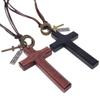 Metal Tags Wood Cross Necklace Religious Crucifix Pendant Chain Handmade Cross Necklace  Women