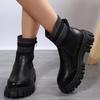 New Patchwork Pu Leather Ankle Boots Women Chunky Platform Chelsea Boots Woman Elastic Knitted Short Booties