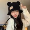 New Autumn and Winter Hat for Women In Winter Warm Fisherman Hat Big Head Circumference Cute Label Bear Ear Plush Hat