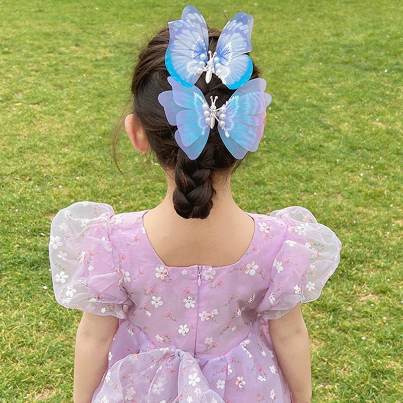 Красочные крылья, большая бабочка, жемчужная заколка для волос, детские милые милые аксессуары для волос