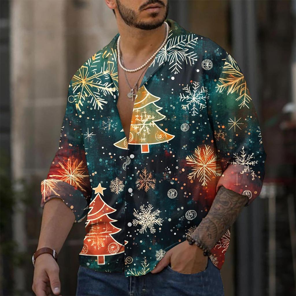 Men'S Casual Loose Fitting Long Sleeved Shirt Fashionable Lapel Shirt Top