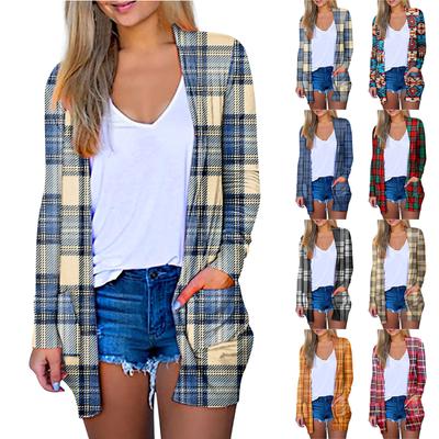 Женское повседневное пальто с принтом, карманами и длинными рукавами